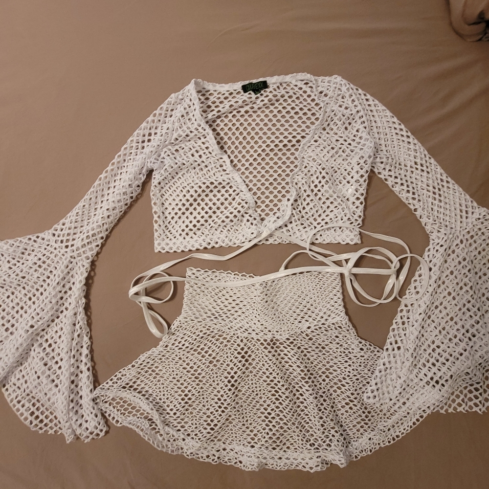 Dolls Kill Club Exx White Fishnet Rave Festival Set